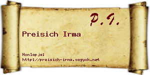 Preisich Irma névjegykártya